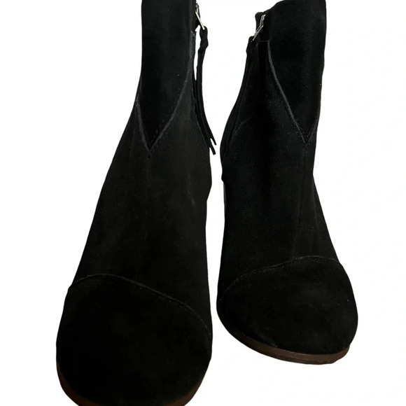 TOMs Lunata pieced suede black boot block heel women's side zip up ankle bootie - Picture 5 of 9